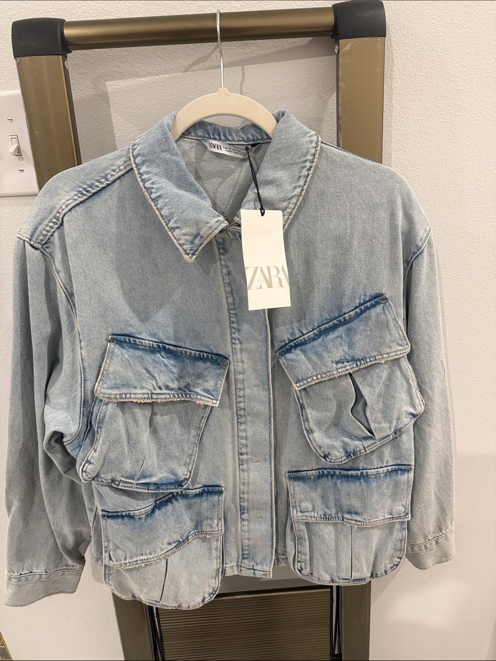 Zara Faded Blue Denim Utility Jacket